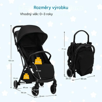 Detský kočík 100MAX39, polohovacie operadlo 115 - 170 °, do 15 kg, čierny - N