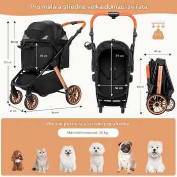Skladací psí kočík BNDC-307-1, do 25 kg, čierny - A