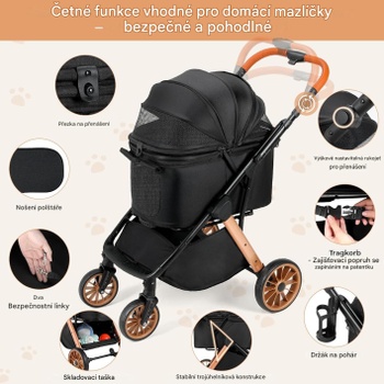 Skladací psí kočík BNDC-307-1, do 25 kg, čierny - A