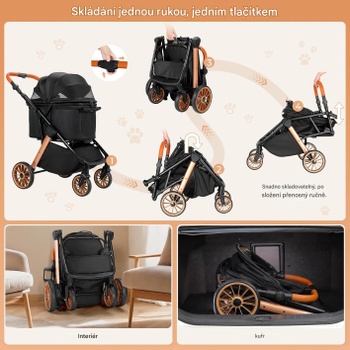 Skladací psí kočík BNDC-307-1, do 25 kg, čierny - A
