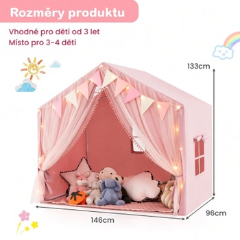 Detský hrací stan so závesmi a svetlami TP10263PI, 146 x 96 x 133 cm, ružový - A