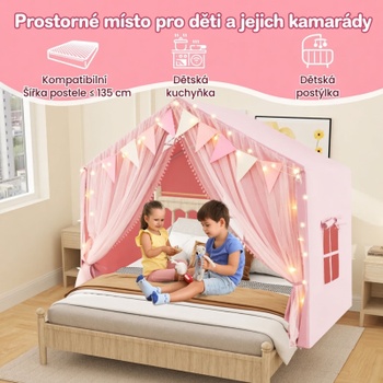 Detský hrací stan so závesmi a svetlami TP10263PI, 146 x 96 x 133 cm, ružový - A
