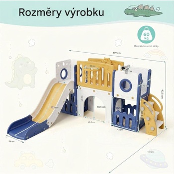 Detská šmykľavka s preliezačkou LY-63, 9 v 1, modro/žltá - A