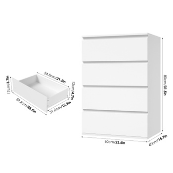 Komoda so 4 zásuvkami FMD-124, 60 x 40 x 80 cm, biela - A