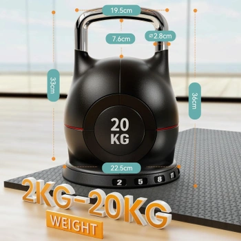Sada nastaviteľných činiek kettlebell K002, 7 v 1, sada 6 kotúčov, čierne - A