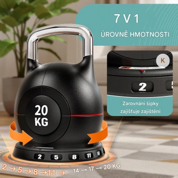 Sada nastaviteľných činiek kettlebell K002, 7 v 1, sada 6 kotúčov, čierne - A