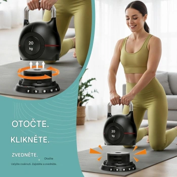 Sada nastaviteľných činiek kettlebell K002, 7 v 1, sada 6 kotúčov, čierne - A