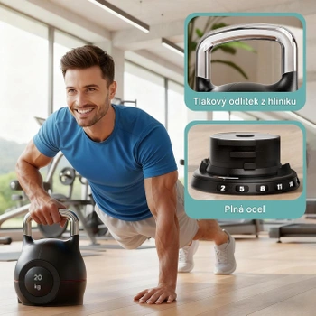 Sada nastaviteľných činiek kettlebell K002, 7 v 1, sada 6 kotúčov, čierne - A