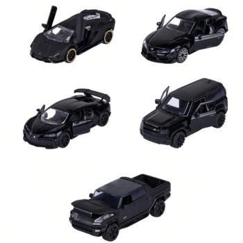 Kovová autíčka Black Edition, darčeková súprava 5 ks, 1:64, čierna - A