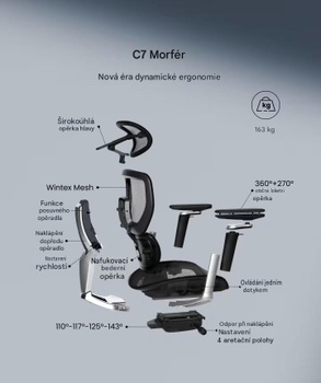 Ergonomická kancelárska stolička s dynamickým operadlom C7MOB-M1, čierna - A