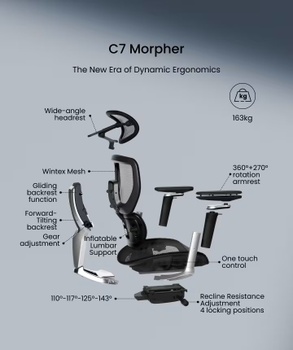 Ergonomická kancelárska stolička s dynamickým operadlom C7MOB-M1, čierna - A