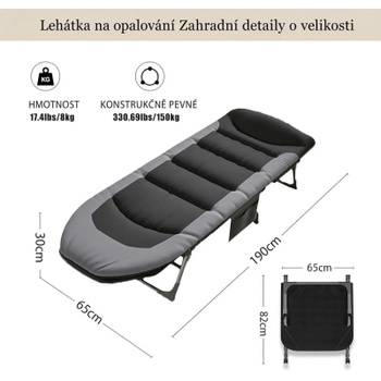 Skladacie ležadlo B0F2H77C2Y, 190 x 65 x 30 cm, 6 polôh, čierne - N