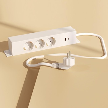 Napájacia lišta na stôl PS010, 3 zásuvky + USB-A a USB-C, 3680 W, biela - A