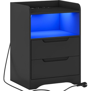 Nočný stolík s LED osvetlením a nabíjacou stanicou DJ503488, 35 x 40 x 58 cm, čierny - A
