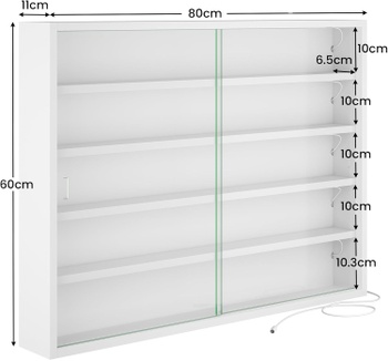 5patrová skleněná vitrína s LED osvětlením DJ504644, 11 x 80 x 60 cm, bílá - A