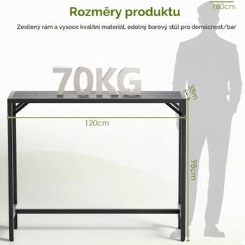 Barový stolík s WPC doskou 01-0324, 120 x 38 x 98 cm, čierny - A
