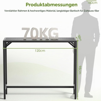 Barový stolík s WPC doskou 01-0324, 120 x 38 x 98 cm, čierny - A