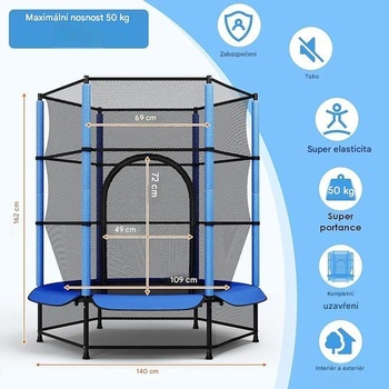 Detská trampolína s bezpečnostnou sieťou TX-B7105C-4, Ø140 cm, modrá - A