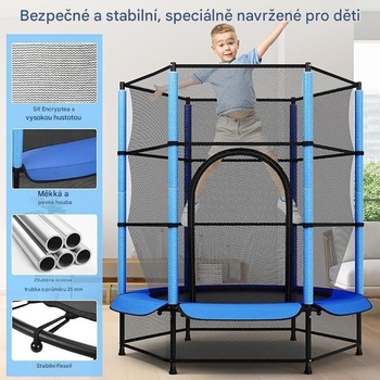 Detská trampolína s bezpečnostnou sieťou TX-B7105C-4, Ø140 cm, modrá - A