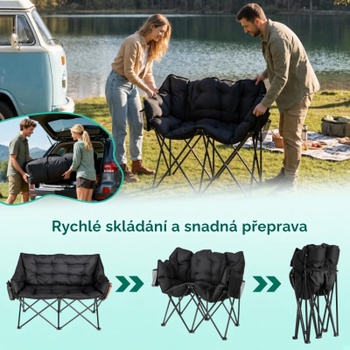Skládací kempovací lavice pro 2 osoby JM-HKC-1132, 120 x 58 x 93 cm, černá - A