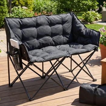 Skladacia kempovacia lavica pre 2 osoby JM-HKC-1132, 120 x 58 x 93 cm, čierna - A