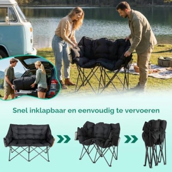 Skládací kempovací lavice pro 2 osoby JM-HKC-1132, 120 x 58 x 93 cm, černá - A