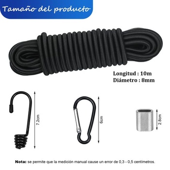 10 m bezpečného, ​​elastického lana, 8 mm, elastické laná a upevňovacie prvky, 10 elastických háčikov,