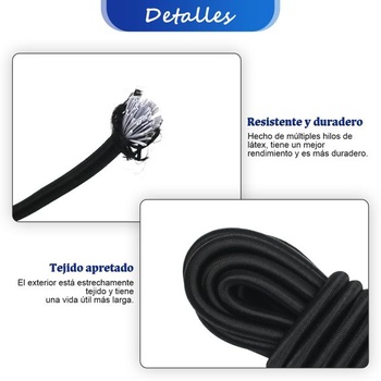 10 m bezpečného, ​​elastického lana, 8 mm, elastické laná a upevňovacie prvky, 10 elastických háčikov,