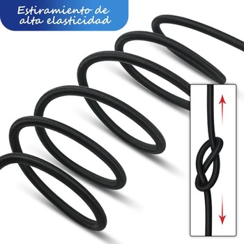 10 m bezpečného, ​​elastického lana, 8 mm, elastické laná a upevňovacie prvky, 10 elastických háčikov,