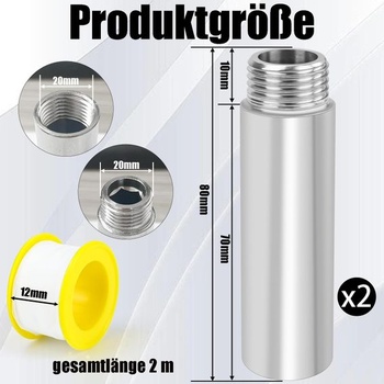 2 kusy prodlužovacího nástavce pro kohoutek 1/2 palce, prodlužovací armatura z nerezové oceli 80