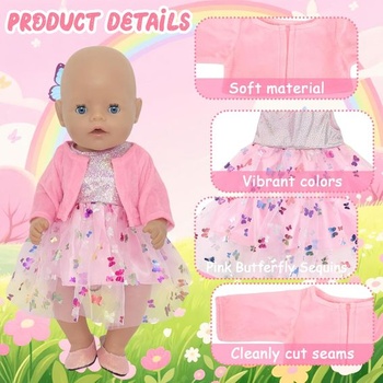 Růžové oblečení pro panenky 43 cm 36 cm 38 cm, šaty a oblečení pro panenky 14-18 palců, doplňky pro