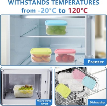 9 x 200ml malých plastových nádob s vekom, stohovateľné mraziace nádoby, mini obdĺžnikové nádoby s