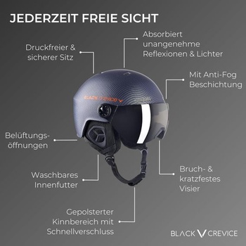 Lyžařská helma BLACK CREVICE Gstaad I Lyžařská helma s pilotním štítem I Lyžařská helma pro muže a