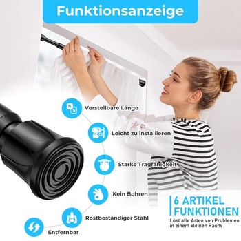 2dílná záclonová tyč, bez nutnosti vrtání, černá, 40-70 cm, Ø13 mm, napínací tyč 40-70 cm (2 kusy),