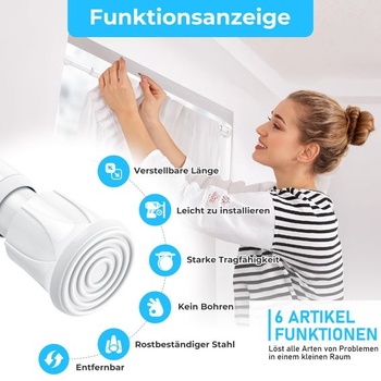 Sada 2dílných záclonových tyčí, bez nutnosti vrtání, bílá, 20–33 cm, Ø13 mm, napínací tyč 20–33 cm