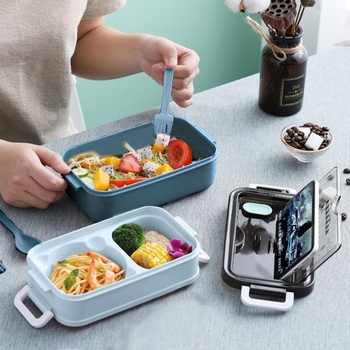 Olovrantový box s 3 priehradkami, 1400 ml, bento box, vhodný do mikrovlnnej rúry a umývačky riadu,