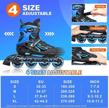 2PM SPORTS Nastaviteľné inline korčule pre deti, svietiace inline korčule pre ženy/muža, modré, veľké