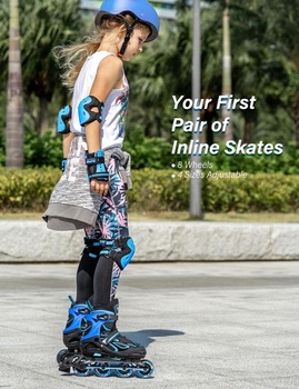 2PM SPORTS Nastaviteľné inline korčule pre deti, svietiace inline korčule pre ženy/muža, modré, veľké
