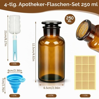 4 lekárenské fľaše, sklenené fľaše s objemom 250 ml so zabrúsenými zátkami