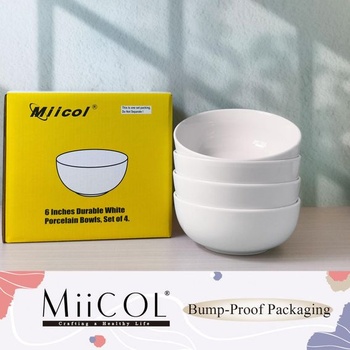 Keramické misky na cereálie Miicol, sada 4 kusov, 600 ml, biela miska na polievku, 15 cm