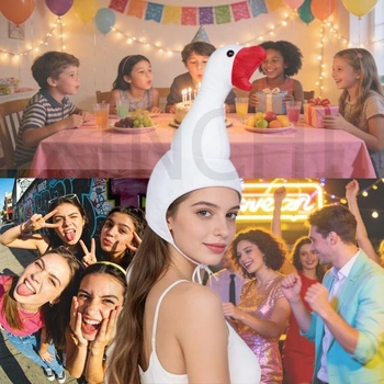 Párty čepice s kapucí, zábavná plyšová čepice, herní čepice, humorná čepice s motivem zvířat, husí