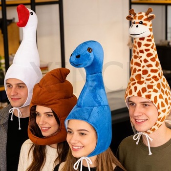 Párty čiapka s kapucňou, zábavná plyšová čiapka, herná čiapka, humorná čiapka s motívom zvierat, husacia