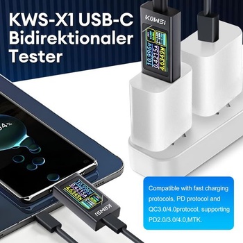 Heemol USB tester 3,3 V - 40 V USB C metr 12 A, digitální multimetr PD3.1 QC4.0 PDO, vysoce přesné