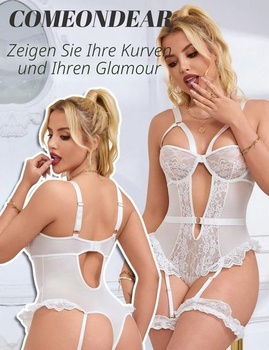 Dámske body s podväzkovým pásom, krajkové, bez rukávov, biele, 3XL-4XL
