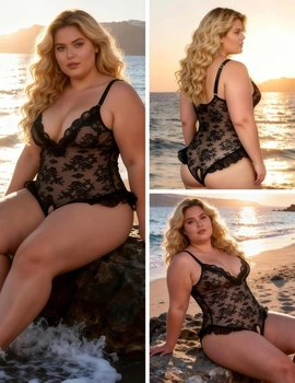 Dámske sexy body s otvoreným rozkrokom, spodná bielizeň, krivky, veľkosť XL, čierne