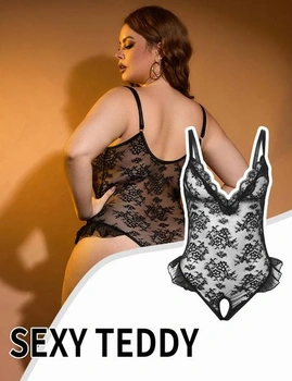 Dámske sexy body s otvoreným rozkrokom, spodná bielizeň, krivky, veľkosť XL, čierne