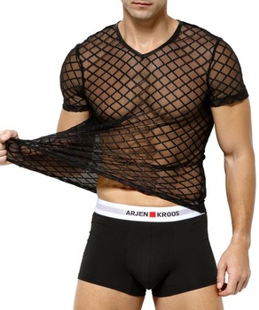 Pánske tričko Casey Kevin Muscle Transparent s krátkym rukávom, sieťované, veľkosť L A1-čierne