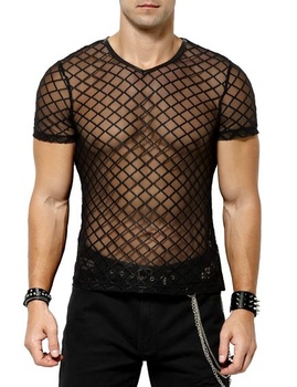 Pánske tričko Casey Kevin Muscle Transparent s krátkym rukávom, sieťované, veľkosť L A1-čierne
