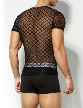 Pánske tričko Casey Kevin Muscle Transparent s krátkym rukávom, sieťované, veľkosť L A1-čierne