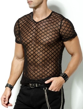 Pánske tričko Casey Kevin Muscle Transparent s krátkym rukávom, sieťované, veľkosť L A1-čierne